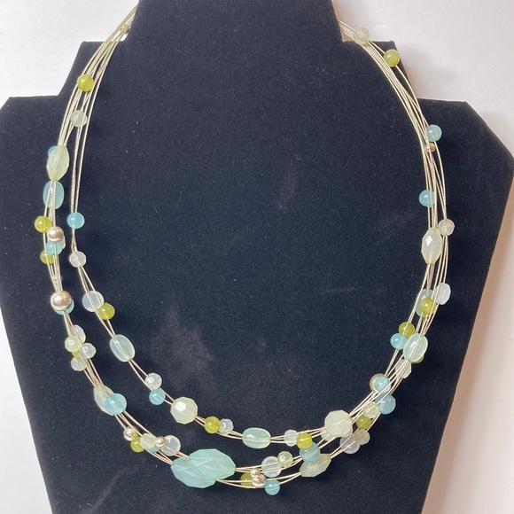 Light Pale Blue Green Beaded Necklace 18" 3" Extender - Picture 2 of 12